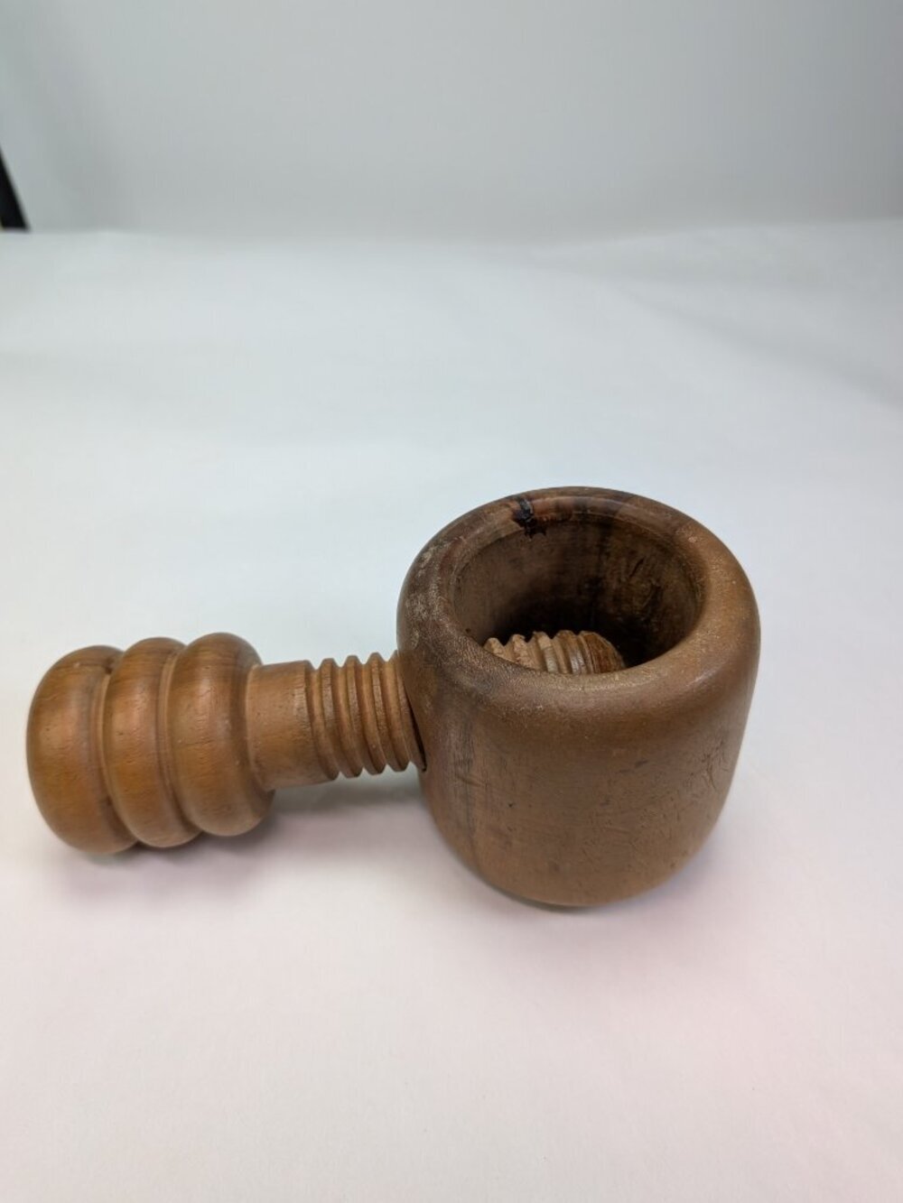Vintage Italian Hand-Turned Wood Screw Nutcracker MCM 1.5-inch bowl